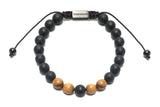 Bracelet de perles de bois et d'onyx noir Macrame 