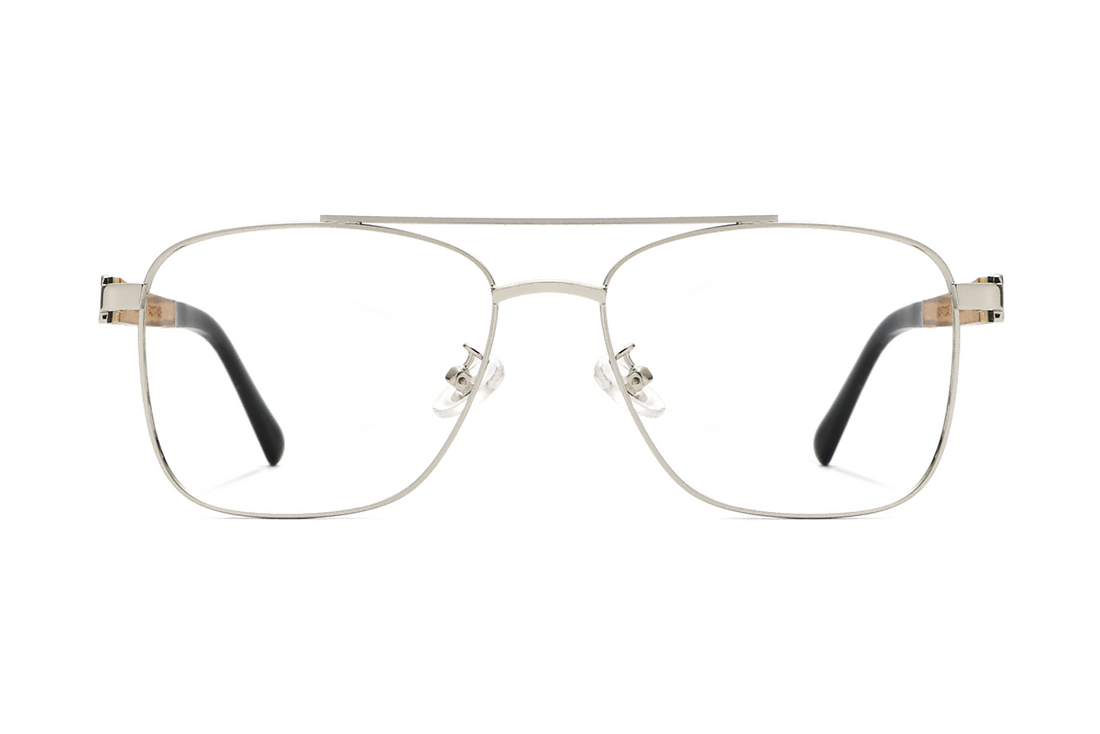 Drive Silver, Retro Square Aviator Glasses - Front