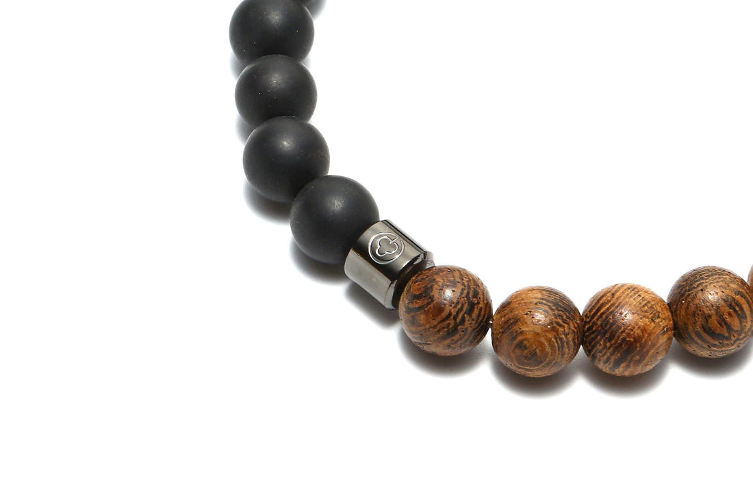 Bracelet d'onyx avec perles en bois pour hommes