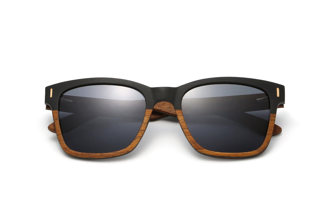 Oxford, Polarized Square Wood Sunglasses - Folded